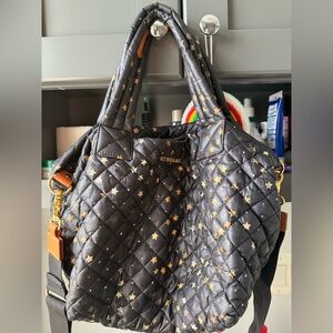 MZ Wallace small metro tote deluxe black with gold stars print VGUC